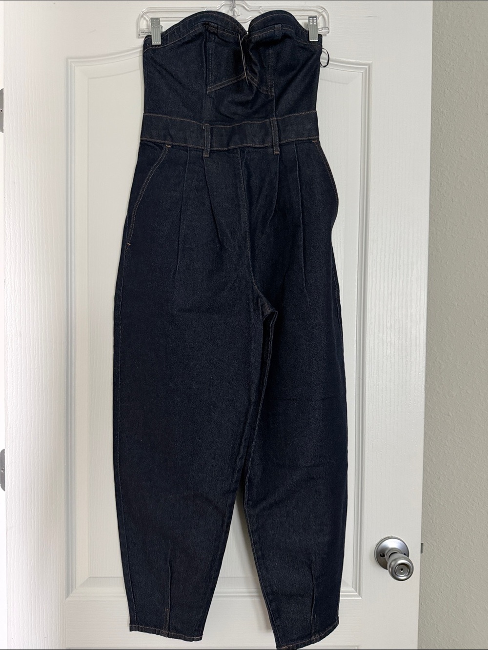 New Express Strapless Dark Denim Jumpsuit Sz 2.